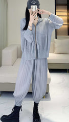 Women’s 2025 Pleated Two-Piece Set – Casual Sporty Hoodie and Harem Pants