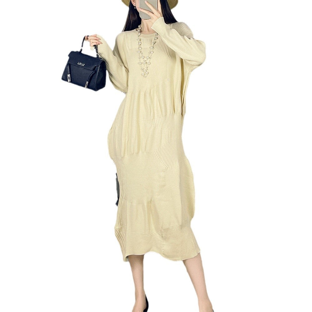 2025 Fall Winter Pleated Knit Sweater Dress – Soft Fluffy Comfort, Breathable Casual Style for Women