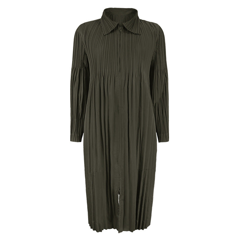 Pleats Please Zipper Windbreaker – Pleated Mid-Length Trench Coat