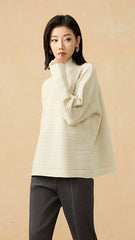 2025 Fall Winter High Neck Pleated Sweater – Retro Loose Fit, Cozy Thick Knit Pullover for Women