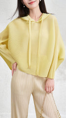 Pleats Please Hooded Sweatshirt – Loose Bat Sleeve Pleated Slimming Top