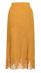Pleated Fish Scale Fringe Skirt – High Waist A-Line Mid-Length Style