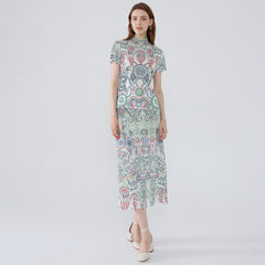 Boho Two-Piece Set – Printed Short Sleeve Top and Loose Skirt
