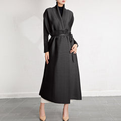 Pleated Midi Shawl Cardigan Coat – Elegant Lightweight Layer for Women