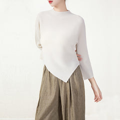 Irregular Hem Pleated Long-Sleeve Top – Unique Spring/Autumn Statement Piece