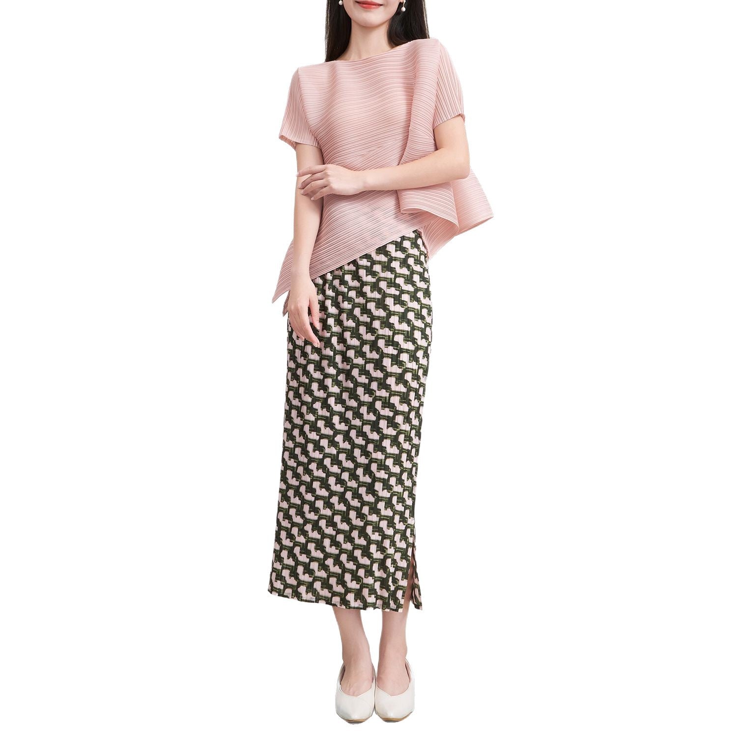Pleats Please Summer Two-Piece Set – Pleated Top & Skirt Outfit
