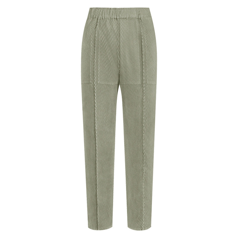 Pleated Fish Scale Pants – Casual Loose Slimming Solid Trousers