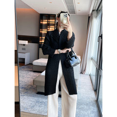 2025 Fall Winter Pleated Trench Coat – Lapel Mid-Length Versatile Jacket for Women