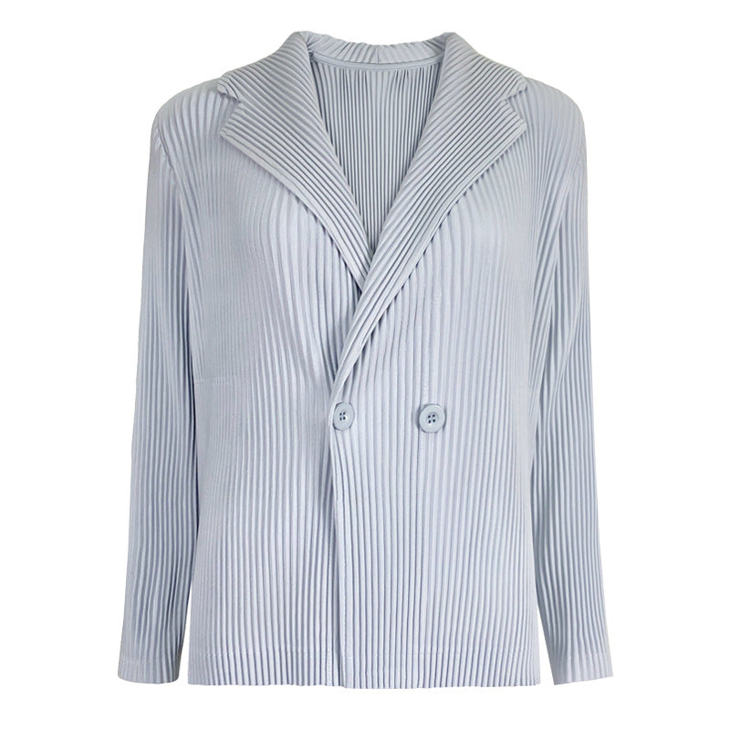 Pleats Please Double-Breasted Blazer – Loose Fit Pleated Jacket