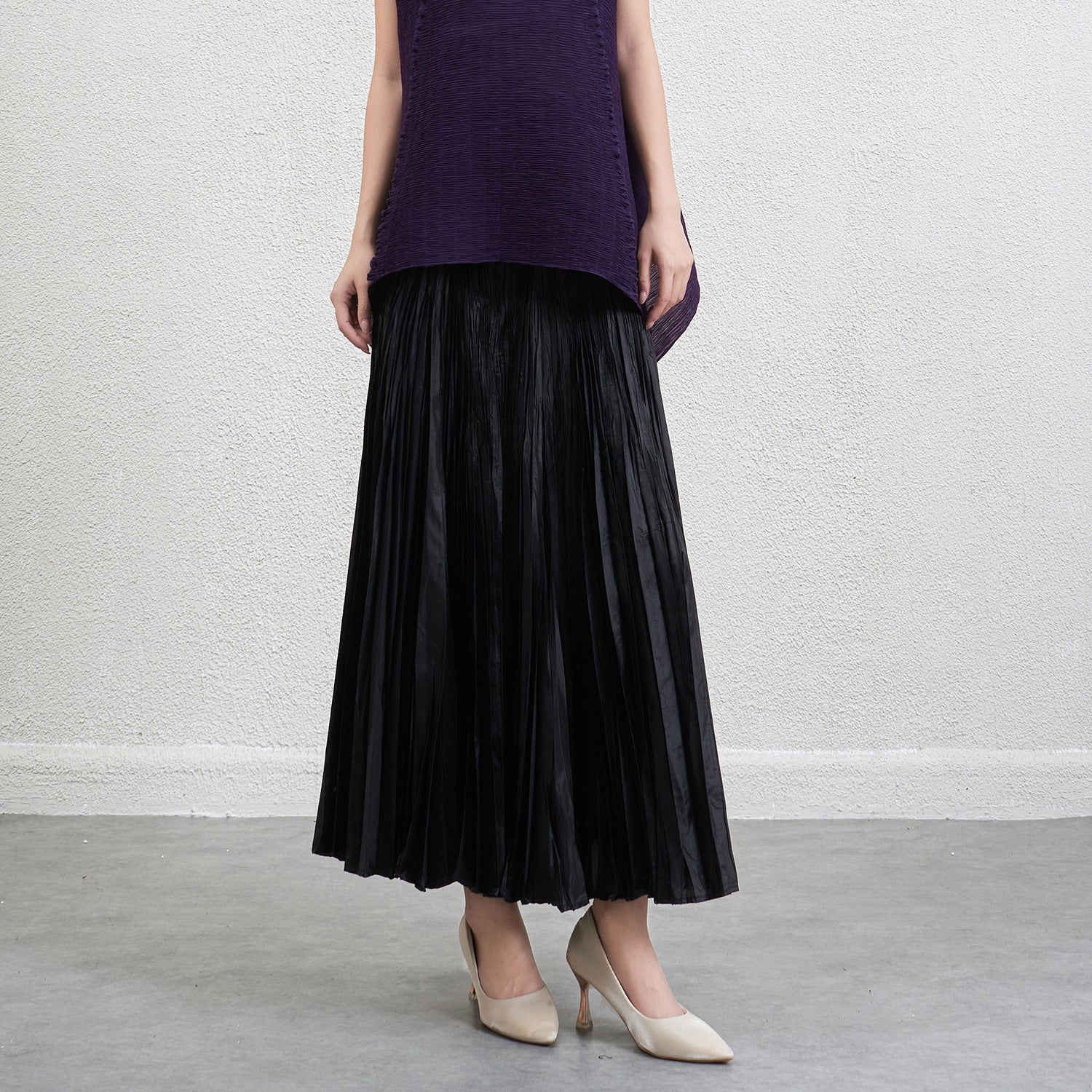 Pleated Irregular A-Line Midi Skirt – Handmade Elegant Women’s Style