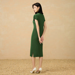 2025 Pre-Autumn Pleated Cheongsam Dress with Short Jacket – Retro Semi-High Neck, Elegant Two-Piece Style