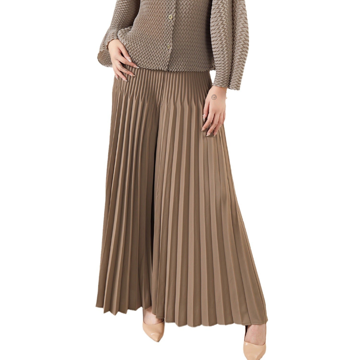 Pleated Wide-Leg Skirt Pants – Loose and Elegant Women’s Bottoms