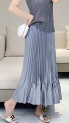 Issey Miyake Pleats Please Style 緞面荷葉邊百褶夏季半身裙