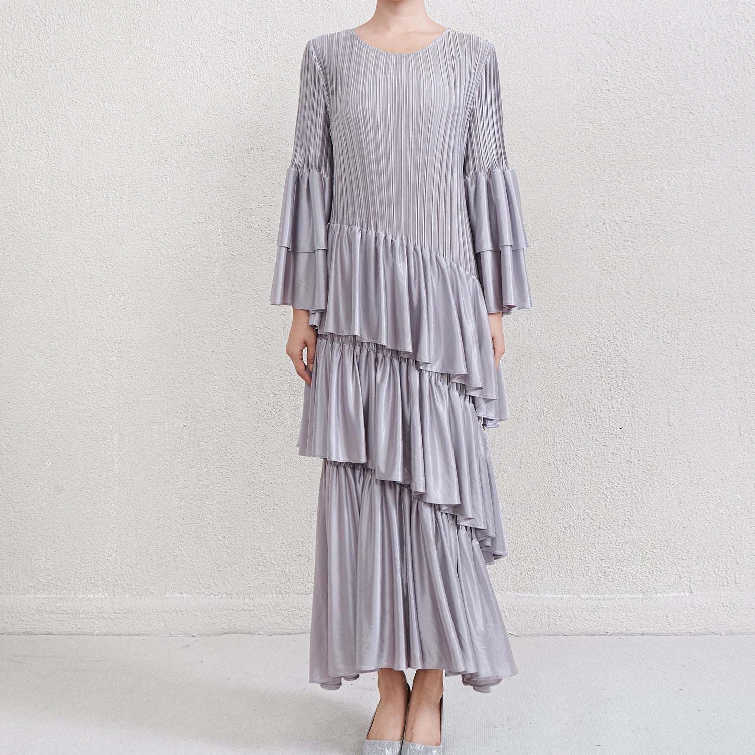 Pleats Please French Pleated Dress – Elegant Autumn Winter Banquet Outfit