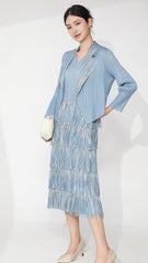 Pleats Please Two-Piece Set – Bronzed Blazer & Fringed Pleated Dress