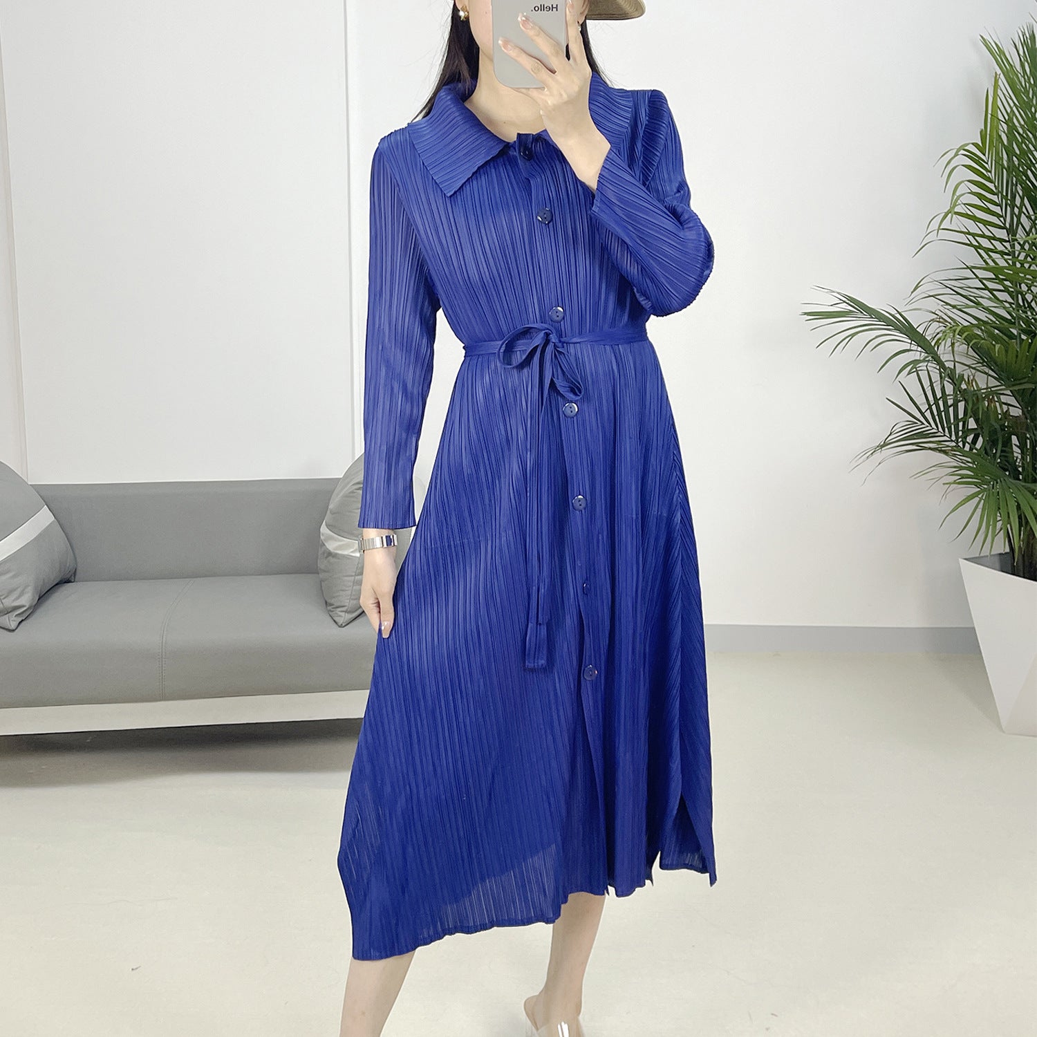 2025 Fall Winter Pleated Tie-Waist Dress – Stretchy Loose Fit, Elegant & Versatile Style for Women