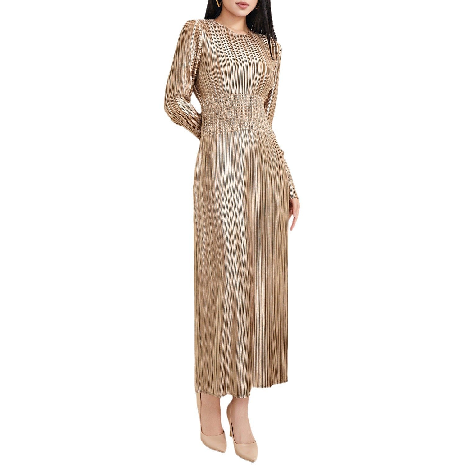 Pleats Please Waist-Pleated Dress – Elegant Long Pleated Skirt Style