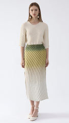 Pleated Fish Scale Gradient Skirt – High Waist A-Line Slit Design