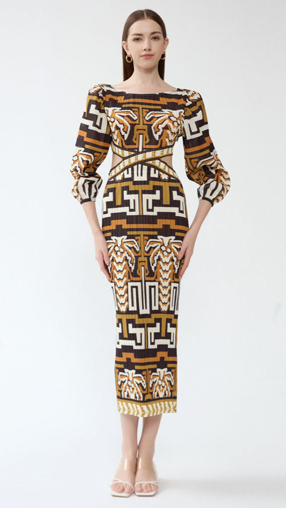 2025 New Spring Temperament Elegant Dress, Personality Design, Fashionable Slim Waist Cutout Pleated Dress