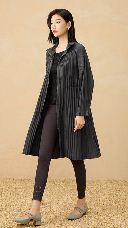 2025 Spring Autumn Mid-Length Trench Jacket – Stand Collar, Loose Fit, Zippered Casual Cardigan Style