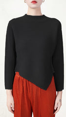 Irregular Hem Pleated Long-Sleeve Top – Unique Spring/Autumn Statement Piece