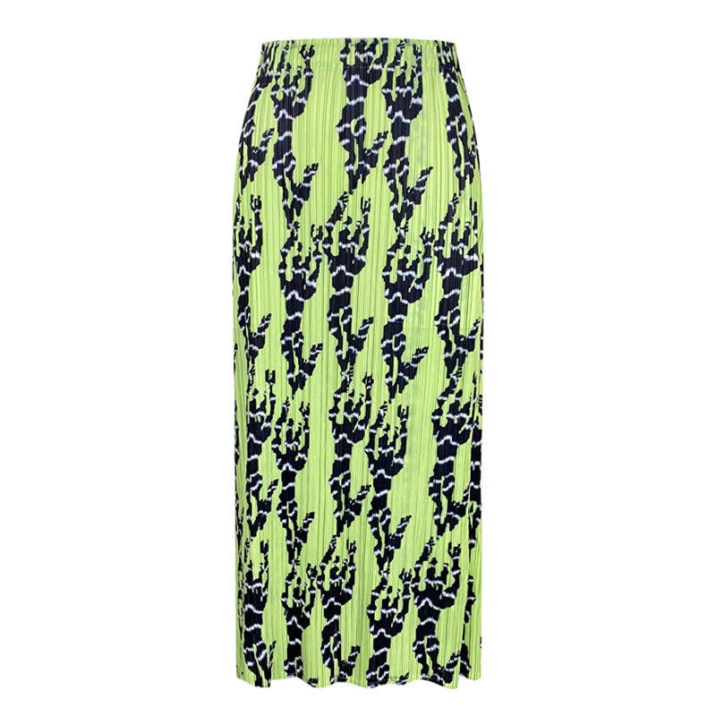 Pleated Printed A-Line Skirt – Elegant Mid-Length Women’s Style