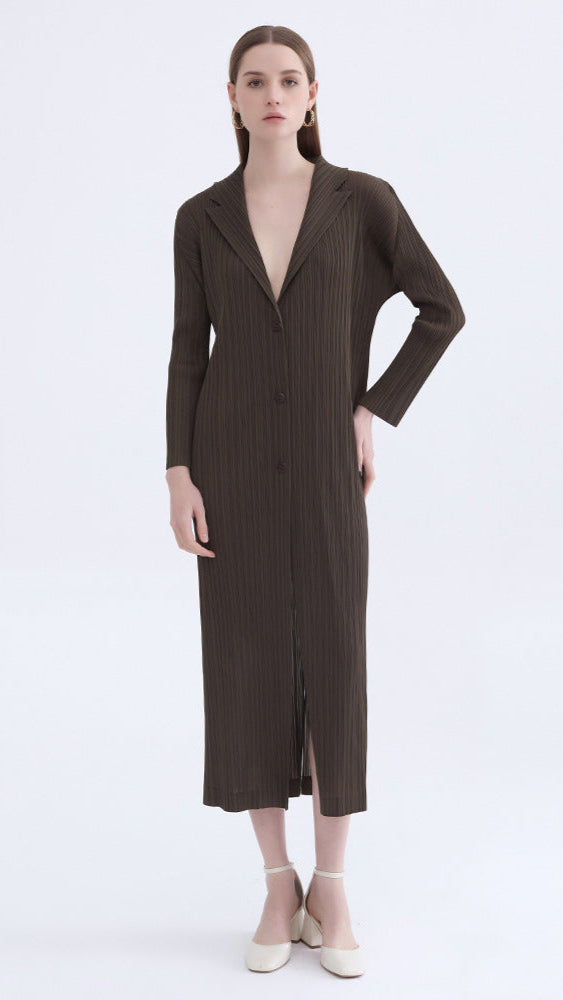 Elongated casual draped Miyake fashion cardigan top 2025 new pleated casual loose coat