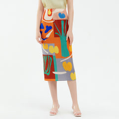 Pleated Printed A-Line Skirt – Elegant Women’s Mid-Length Style