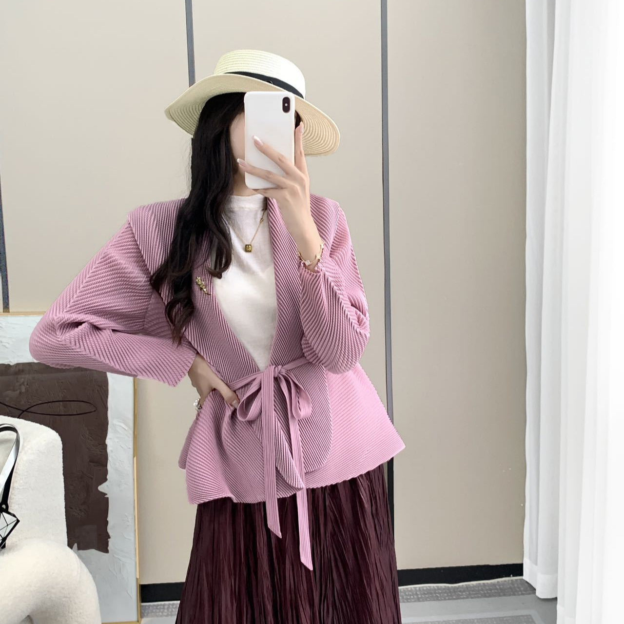 Fish Scale Pleated Lace-Up Blazer – Stylish Modern Women’s Jacket
