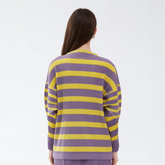 Pleated Striped Sweatshirt – Loose Long Sleeve Casual Women’s Top