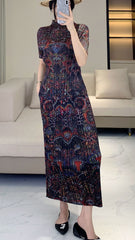 Issey Miyake Pleats Please Style 復古印花修身兩件套