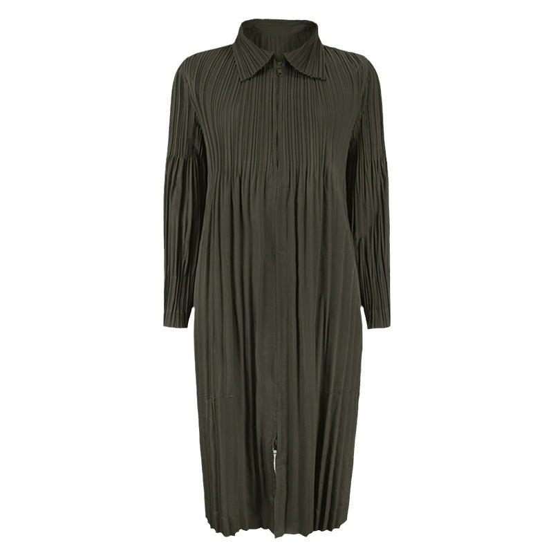 Pleats Please Zipper Windbreaker – Pleated Mid-Length Trench Coat