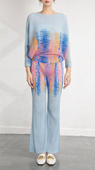 Pleated Printed Plus-Size Top and Pants Set – Stylish Two-Piece Outfit