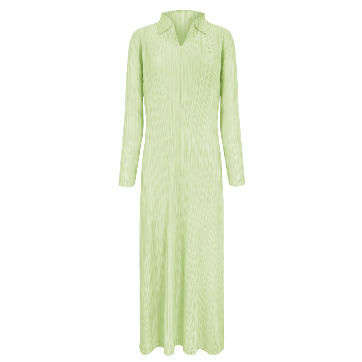 Pleated Polo Collar Dress – Long Sleeve A-Line Casual Style