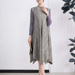 Pleated Gilded Irregular Long Dress – Elegant Evening Maxi for Women