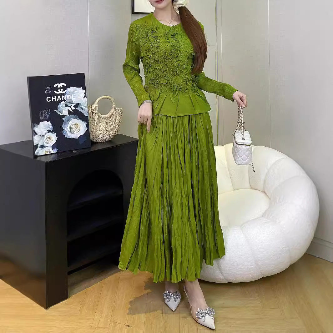 Pleated Handmade Floral Skirt Set – Elegant Two-Piece Outfit for Women