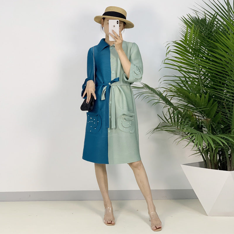 2025 Plus-Size Pleated Cardigan Dress – Loose Fit, Casual Slimming Style for Women