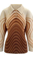Women’s Fall Pleated Striped Long-Sleeve Top – Loose Slim Fit T-Shirt