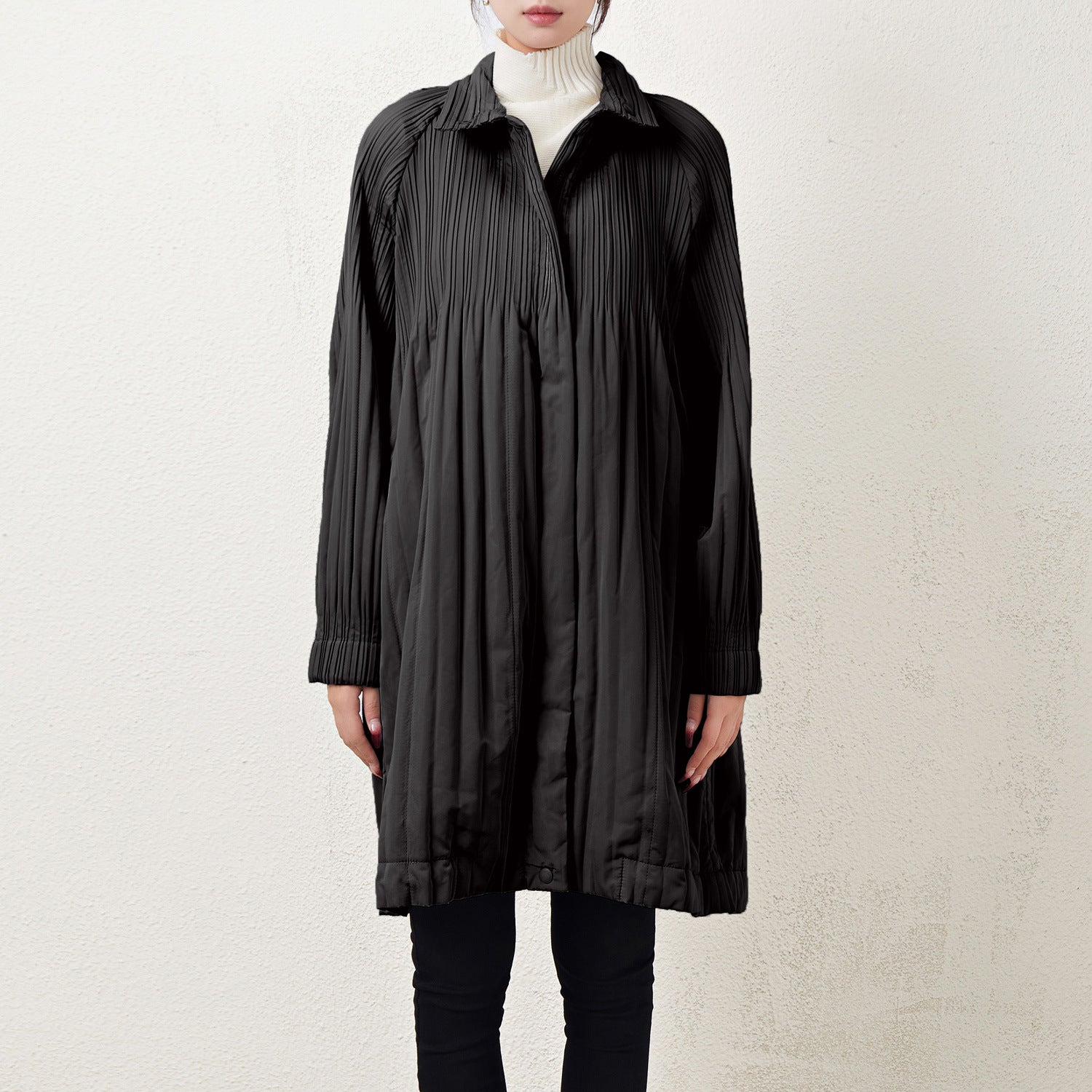 Pleats Please Mid-Length Cotton Jacket – Pleated Double-Zip Casual Outerwear