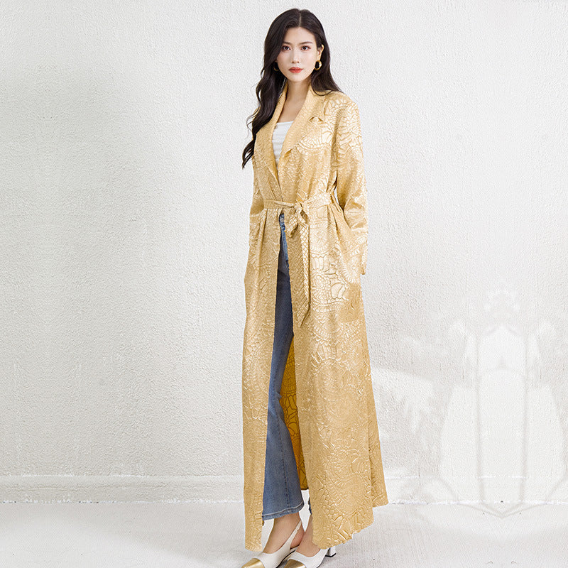 Pleats Please Embroidered Long Jacket – Lace-Up Robe Cardigan, Plus-Size Friendly