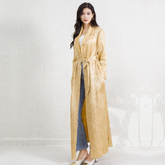 Pleats Please Embroidered Long Jacket – Lace-Up Robe Cardigan, Plus-Size Friendly