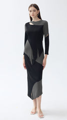 Personalized contrasting pleated suit women's spring new high-end long-sleeved slim top irregular skirt