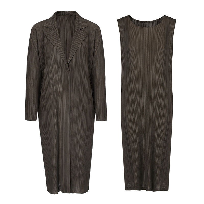 2025 Fall Winter Pleated Mid-Length Coat – Suit Collar, Slim Fit, Elegant Everyday Style