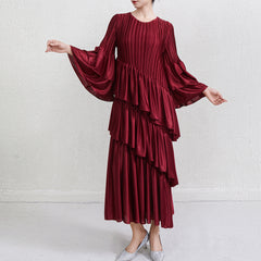 Pleats Please French Pleated Dress – Elegant Autumn Winter Banquet Outfit