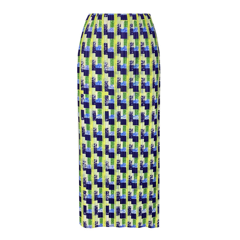 Pleated Houndstooth A-Line Skirt – Elegant Mid-Length Women’s Style