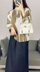 2025 Fall Winter Pleated Printed T-Shirt – Loose Fit, Lightweight Casual Top for Women