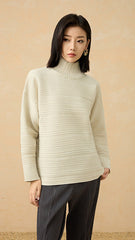 2025 Fall Winter High Neck Pleated Sweater – Retro Loose Fit, Cozy Thick Knit Pullover for Women