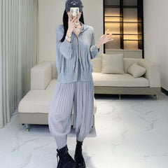Women’s 2025 Pleated Two-Piece Set – Casual Sporty Hoodie and Harem Pants