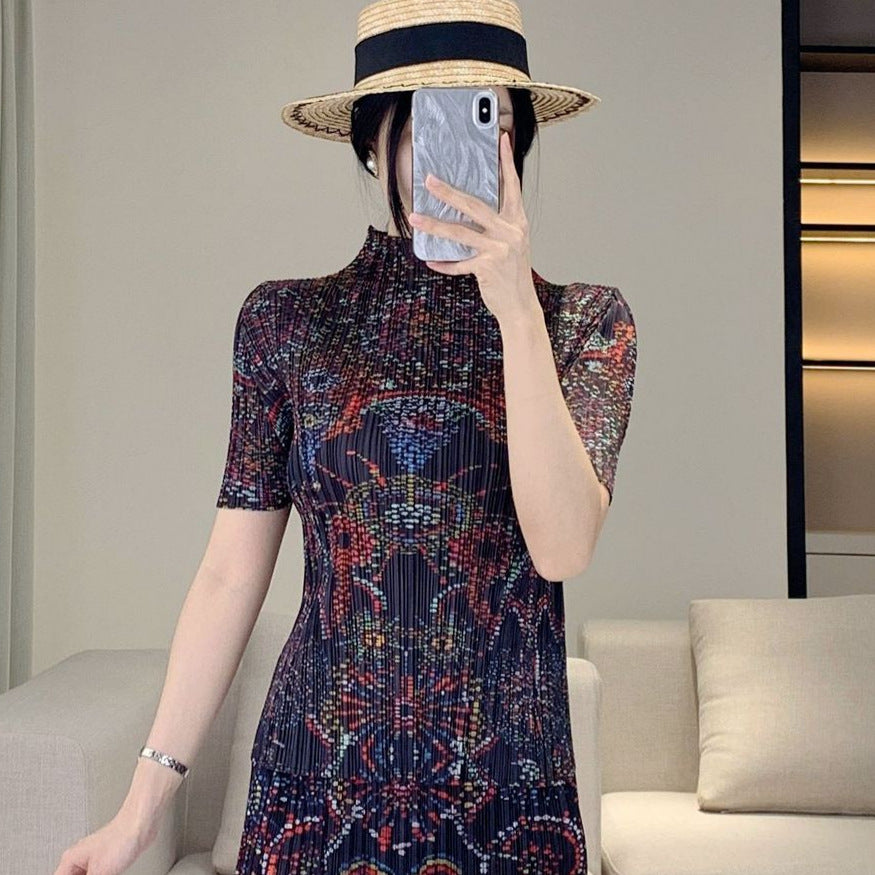 Issey Miyake Pleats Please Style 復古印花修身兩件套