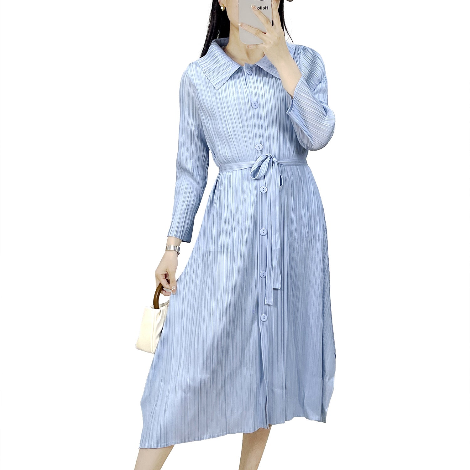 2025 Fall Winter Pleated Tie-Waist Dress – Stretchy Loose Fit, Elegant & Versatile Style for Women